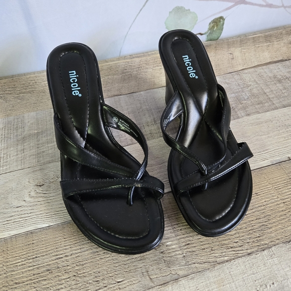 NICOLE | Nirvana Strappy Wedges in Black sz 8M - Picture 1 of 8